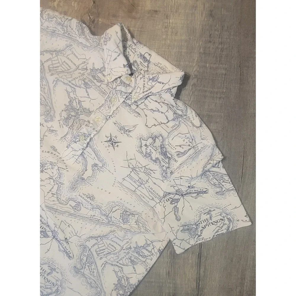 Ralph Lauren Mens Knit Oxford Polo Shirt Large Montauk Long Island Map Print